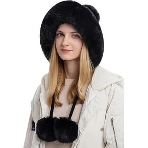 Dawfold Women Knit Beanies Hats Winter Peruvian Cover Ears Faux Fur Crochet Skull Cap with Pompom Fluffy Fleece Lined