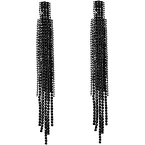 Black Rhinestone Long Tassel Earrings for women.Crystal Chandelier Fringe Drop Earrings Zircon Strand Earrings Fashion Jewelry Gifts for Female in Saudi Arabia