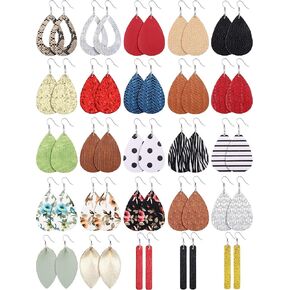 25 Pairs Faux Leather Earrings Teardrop Dangle Earrings Lightweight Leaf Earrings