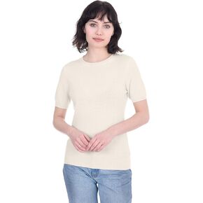 Cashmeren Short Sleeve Crewneck Sweater Top 100% Cashmere Jewel Neck Pullover Tee for Women in Saudi Arabia