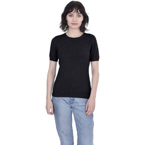 Cashmeren Short Sleeve Crewneck Sweater Top 100% Cashmere Jewel Neck Pullover Tee for Women
