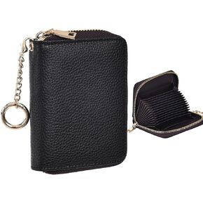 Syusia Credit Card Holder For Women, Rfid Blocking Small Compact Bifold Credit Card Wallet With Zip Close, ID Card Holder With Key Chain, Waterproof Purse For Cards, Cash, Travel (Black)