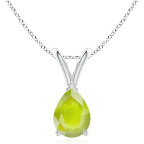 Angara Natural Peridot Pear Shaped Pendant Necklace in Sterling Silver for Women, Girls with 18" Chain | August Birthstone Jewelry Gift for Her | Wedding Anniversary