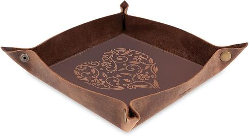 مونستر® صينية مفاتيح جلدية وصينية حلي، منظم مجوهرات من الجلد المحبب بالكامل، صينية مفاتيح مزخرفة منقوشة على شكل قلب، وعاء مفاتيح للممرات، هدايا جلدية للأصدقاء للنساء in Kuwait