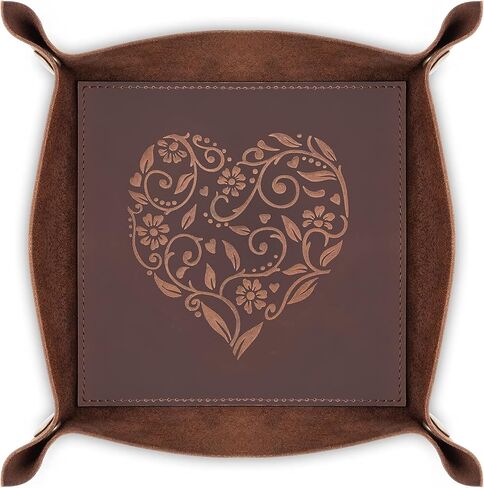 مونستر® صينية مفاتيح جلدية وصينية حلي، منظم مجوهرات من الجلد المحبب بالكامل، صينية مفاتيح مزخرفة منقوشة على شكل قلب، وعاء مفاتيح للممرات، هدايا جلدية للأصدقاء للنساء in Kuwait