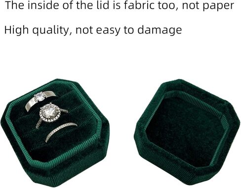 صندوق خاتم Beatilog لحفلات الزفاف - مثمن 3 فتحات حامل خاتم مخملي ممتاز مصنوع يدويًا من ثلاث حلقات حامل مجوهرات منظم للاقتراح، والخطوبة، وعيد الميلاد، والتصوير الفوتوغرافي (الزمرد) in Kuwait