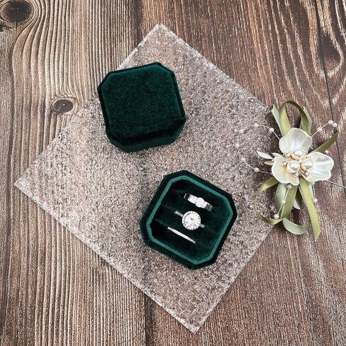 صندوق خاتم Beatilog لحفلات الزفاف - مثمن 3 فتحات حامل خاتم مخملي ممتاز مصنوع يدويًا من ثلاث حلقات حامل مجوهرات منظم للاقتراح، والخطوبة، وعيد الميلاد، والتصوير الفوتوغرافي (الزمرد) in Kuwait