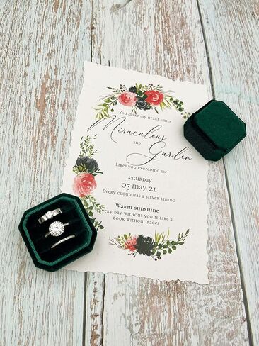 صندوق خاتم Beatilog لحفلات الزفاف - مثمن 3 فتحات حامل خاتم مخملي ممتاز مصنوع يدويًا من ثلاث حلقات حامل مجوهرات منظم للاقتراح، والخطوبة، وعيد الميلاد، والتصوير الفوتوغرافي (الزمرد) in Kuwait