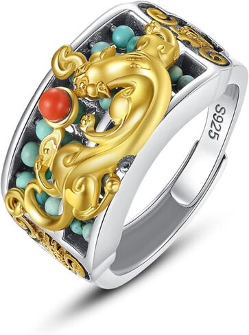 poceton Fortune PiXiu Abacus Ring,Adjustable feng shui Pixiu abacus ring is made of 925 silver and inlaid with metal,The wealth Jewelry for Men and Women in Kuwait