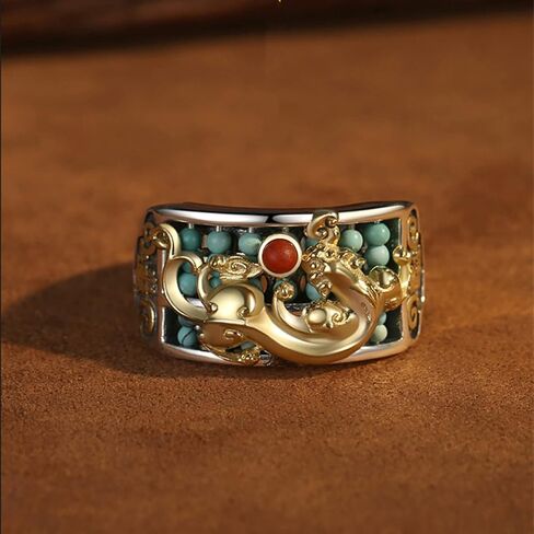 poceton Fortune PiXiu Abacus Ring,Adjustable feng shui Pixiu abacus ring is made of 925 silver and inlaid with metal,The wealth Jewelry for Men and Women in Kuwait