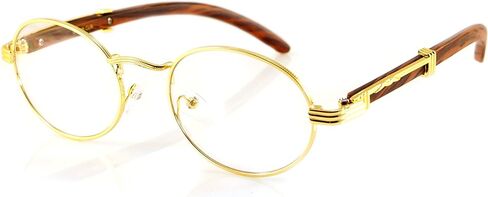 FBL Vintage Oval Rectangle Clear Lens Metal & Wood Feel Eyeglasses A103 A201 in Saudi Arabia