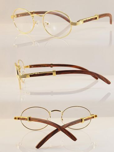 FBL Vintage Oval Rectangle Clear Lens Metal & Wood Feel Eyeglasses A103 A201 in Saudi Arabia