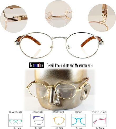 FBL Vintage Oval Rectangle Clear Lens Metal & Wood Feel Eyeglasses A103 A201 in Saudi Arabia