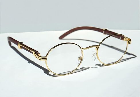 FBL Vintage Oval Rectangle Clear Lens Metal & Wood Feel Eyeglasses A103 A201 in Saudi Arabia