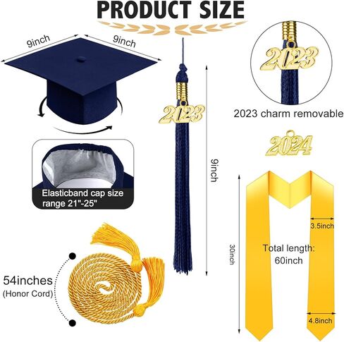 Graduation Cap and Gown 2026 Set with Tassel Honor Cord Graduation Stoles for High School College Bachelor in Kuwait