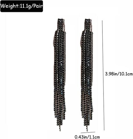 Black Rhinestone Long Tassel Earrings for women.Crystal Chandelier Fringe Drop Earrings Zircon Strand Earrings Fashion Jewelry Gifts for Female in Kuwait