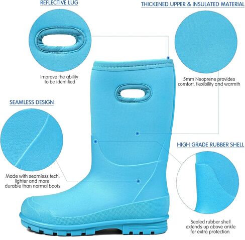 DKSUKO Kid's Muck Rain Boots for Girls and Boys,Winter Snow Waterproof Insulated Rubber Boots with Handle in Kuwait