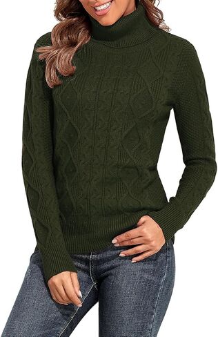 PrettyGuide Women's Turtleneck Sweater Long Sleeve Cable Knit Sweater Pullover Tops in Kuwait
