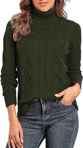 PrettyGuide Women's Turtleneck Sweater Long Sleeve Cable Knit Sweater Pullover Tops in Kuwait