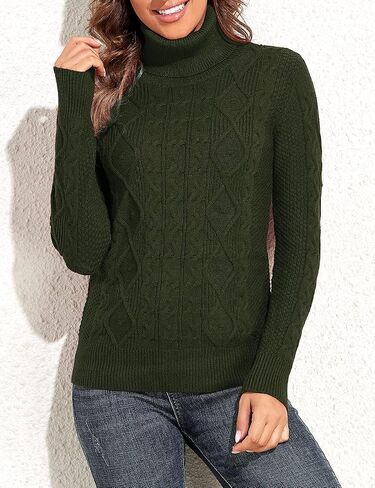 PrettyGuide Women's Turtleneck Sweater Long Sleeve Cable Knit Sweater Pullover Tops in Kuwait