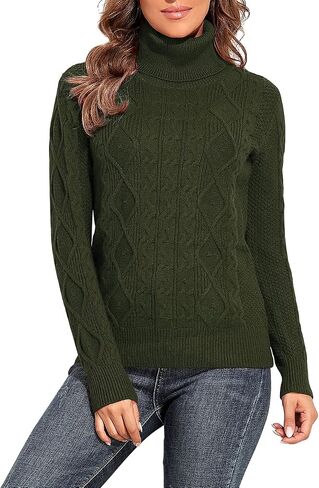 PrettyGuide Women's Turtleneck Sweater Long Sleeve Cable Knit Sweater Pullover Tops in Kuwait
