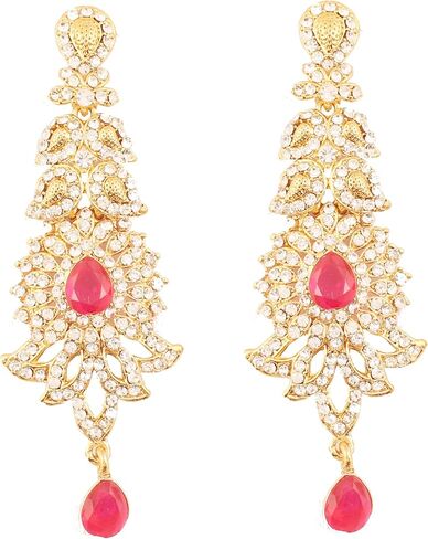 أقراط Touchstone "Hollywood Glamour Oscar Collection" أقراط ثريا طويلة جدًا بتصميم بيزلي هندي مصمم مجوهرات الزفاف باللون الذهبي العتيق أو اللون الأبيض للنساء. in Kuwait