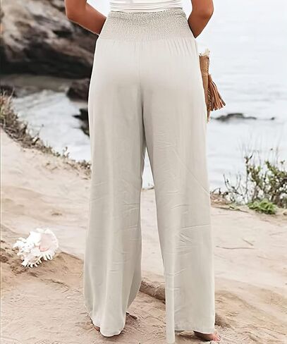 sysinside Leyoutx Womens Cotton Linen Pants Wide Leg High Waist Long Palazzo Trousers with Pocket in Kuwait
