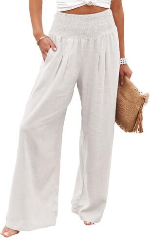 sysinside Leyoutx Womens Cotton Linen Pants Wide Leg High Waist Long Palazzo Trousers with Pocket in Kuwait