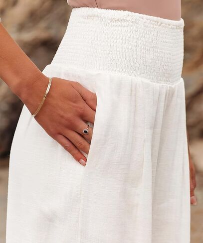 sysinside Leyoutx Womens Cotton Linen Pants Wide Leg High Waist Long Palazzo Trousers with Pocket in Kuwait