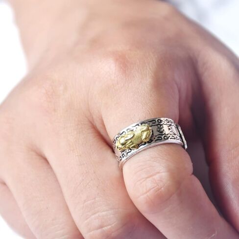 Niqnay Feng Shui Pixiu Mantra Ring البوذية تميمة الحظ السعيد حماية مزدوجة الثروة الحب الصحة هدية للرجال النساء قابل للتعديل خواتم الإصبع مجوهرات ماني المال الدائري Anillo Lucky Girl Boy in Kuwait