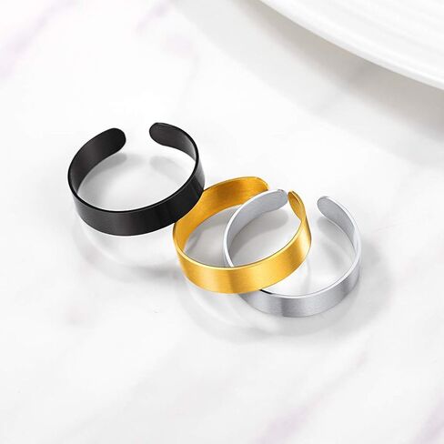 PROSTEEL Personalized 316L Stainless Steel Cuff Ring, Statement Ring, 5mm/10mm/17mm Band Ring Adjustable fits #6-#10, Womens Mens Jewelry, Come with Box in Kuwait