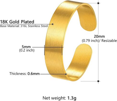PROSTEEL Personalized 316L Stainless Steel Cuff Ring, Statement Ring, 5mm/10mm/17mm Band Ring Adjustable fits #6-#10, Womens Mens Jewelry, Come with Box in Kuwait