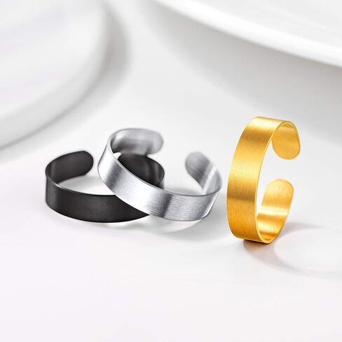 PROSTEEL Personalized 316L Stainless Steel Cuff Ring, Statement Ring, 5mm/10mm/17mm Band Ring Adjustable fits #6-#10, Womens Mens Jewelry, Come with Box in Kuwait