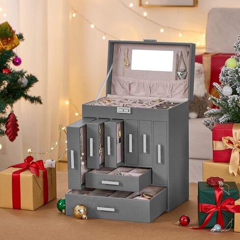 ANWBROAD Large Jewelry Boxes for Women Jewelry Organizer Box Jewelry Storage Case Jewelry Holder for Necklaces Earrings Rings Watches Eardrops UJJB009H in Kuwait