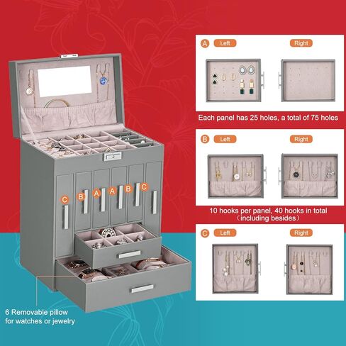 ANWBROAD Large Jewelry Boxes for Women Jewelry Organizer Box Jewelry Storage Case Jewelry Holder for Necklaces Earrings Rings Watches Eardrops UJJB009H in Kuwait