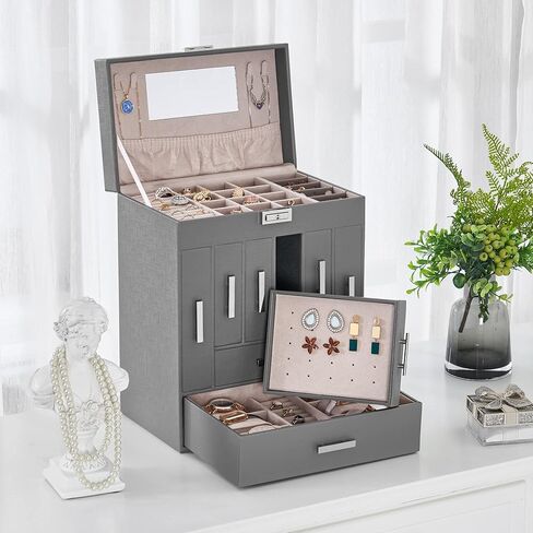 ANWBROAD Large Jewelry Boxes for Women Jewelry Organizer Box Jewelry Storage Case Jewelry Holder for Necklaces Earrings Rings Watches Eardrops UJJB009H in Kuwait