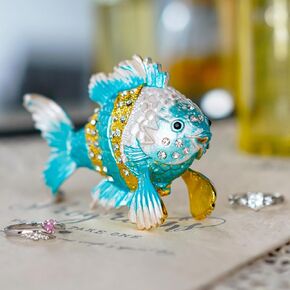 YU FENG Vintage Tropical Fish Trinket Box, Hinged Enamel Hand Painted Sea Animal Jewelry Box Ring Earrings Jewelry Organizer For Home Decor Gift in Kuwait