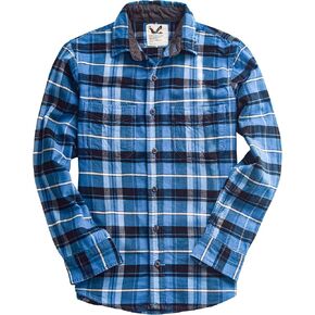 Men's Slimfit Flannel Shirt Two-ply 100% Cotton Pre Washed Vintage Look Plaid Work Shirt in Kuwait