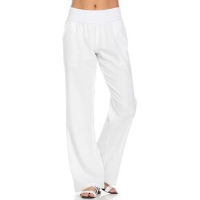 Poplooks Women's Comfy Fold Over Linen Pants
