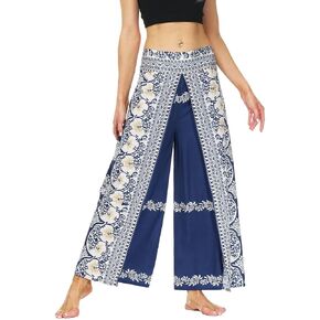 MsAnya سروال حريمي Palazzo ذو فتحة واسعة الساق صيفي كاجوال للشاطئ بوهو هيبي بوهيمي بيلاتيس مقاس كبير 10-18 in Kuwait