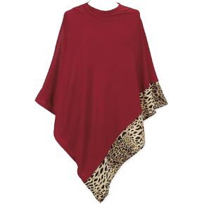 SAGEFINDS PGI Traders Leopard Trim Poncho | Lightweight Knit | Pullover Cape | Versatile Scarf for Spring, Summer, Fall in Kuwait