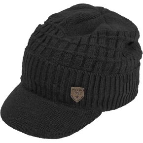 Original One Winter Wool Knitted Chunky Visor Beanie Hat with Brim Fur Lined Peaked Ski Cap