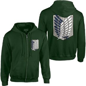 Ripple Junction Attack on Titan Men's Authentic Full Zip-Up Survey Corps Front & Back Hooded Sweatshirt Officially Licensed