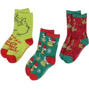 Dr. Seuss The Grinch Kids 3 Pairs Multi-Design Crew Socks For Boys' Or Girls' in Saudi Arabia