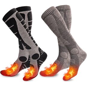NOVAYARD Merino Wool Ski Socks 2 Pairs Mens Womens Over the Calf Thermal Socks for Snowboarding Hiking Skiing in Kuwait