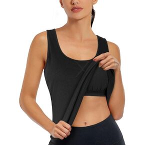 Cestyle Women's Yoga Workout Tank Tops with Built in Shelf Bras Summer Loose Fit Racerback Tank Top in Kuwait