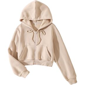 SHENHE Women's Cropped Zip Up Long Sleeve Drawstring Casual Hoodie Sweatshirts Top