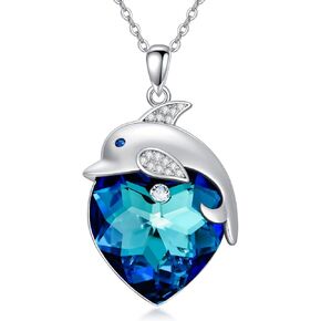 بليسيتيب دولفين قلادة من الفضة الاسترليني دولفين قلادة قلادة مجوهرات هدية للنساء الفتيات مزين بالكريستال على شكل قلب من النمسا in Kuwait