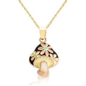 LAONATO Mushroom Shape Pendant Necklace 14K gold plated brass Gifts for Women Teen Girls