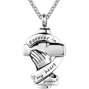 LuxglitterLin Praying Hands Urn Necklaces for Mom Dad Pet Ashes Crucifix Cremation Keepsake Memorial Pendant Jewelry Forever in My Heart